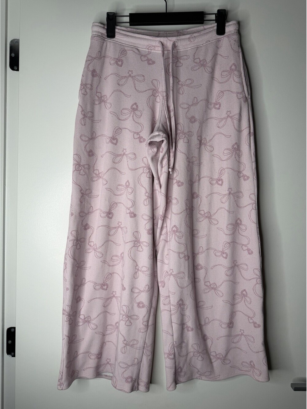 Gilly Hicks Pink Bow Print Waffle Wide-Leg Pajama Pants Size Small Sweats S